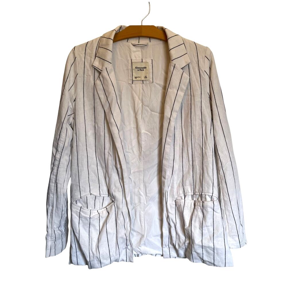 Abercrombie & Fitch White Stripe Linen Blazer Single Breasted Coastal Preppy M